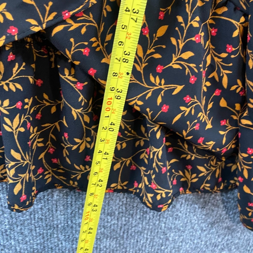 Old Navy Dress Size L Black Floral Wrap V-Neck Prairie Cottagecore Boho Peasant - Picture 11 of 11